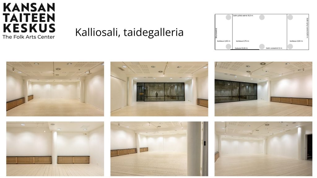 yleiskuvia taidegalleriasta tyhjänä